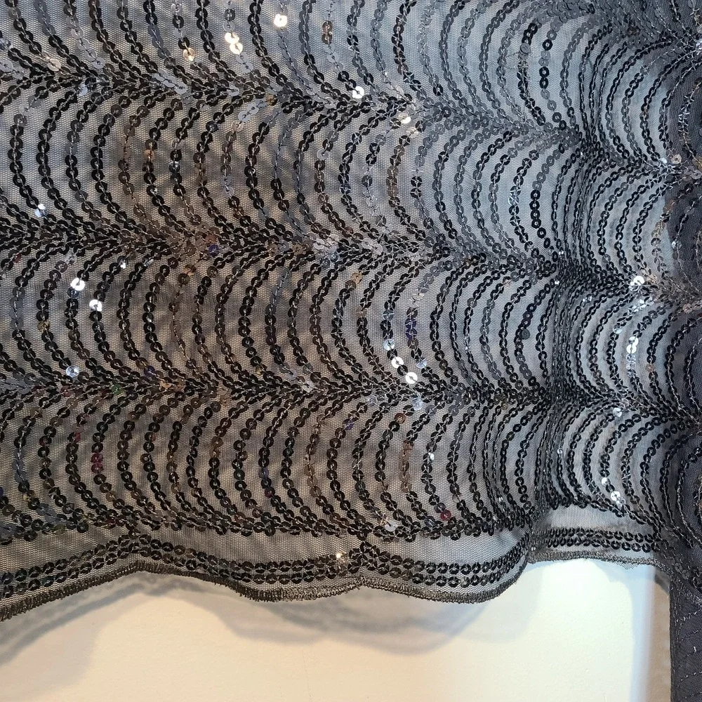 BETSEY JOHNSON Shawl Scarf Wrap Scallop Edge Black Sheer Sparkly Sequins Hoco